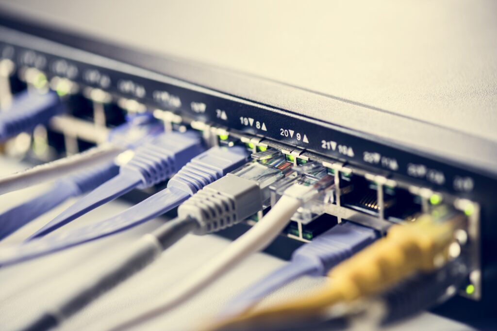 Cables connected to a hub